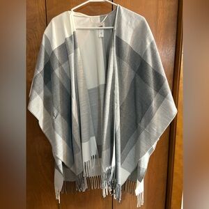 Gray and White Plaid Shawl Wrap